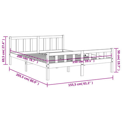 vidaXL Sängram utan madrass vaxbrun 150x200 cm massiv furu