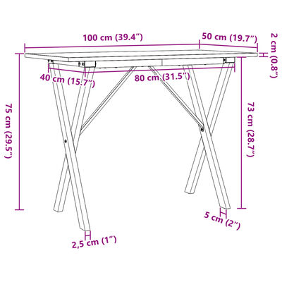 vidaXL Matbord X-ram 100x50x75 cm massiv furu och gjutjärn