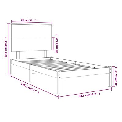 vidaXL Sängram honungsbrun massiv furu 75x190 cm