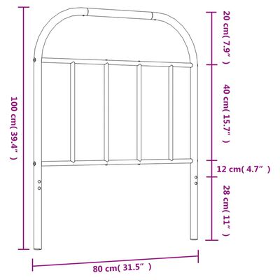 vidaXL Huvudgavel metall svart 75 cm