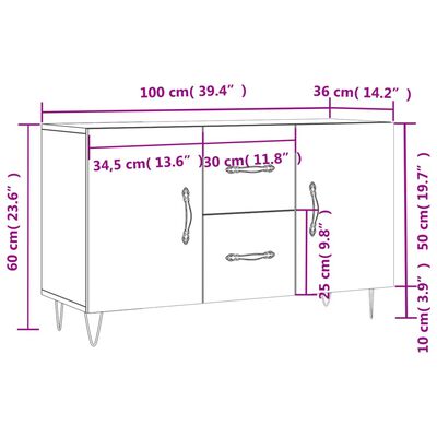 vidaXL Skänk betonggrå 100x36x60 cm konstruerat trä