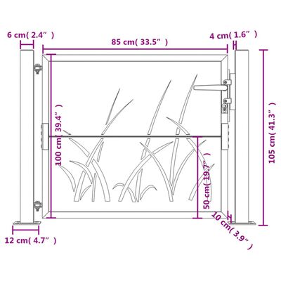 vidaXL Trädgårdsgrind antracit 105x105 cm stål gräsdesign