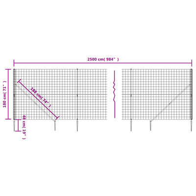 vidaXL Stängsel med markspett antracit 1,8x25 m