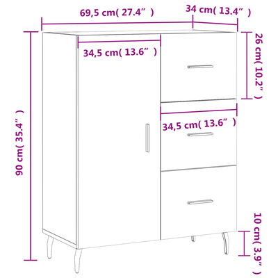 vidaXL Skåp vit 69,5x34x90 cm konstruerat trä