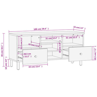 vidaXL Tv-bänk svart 100x33x46 cm massivt mangoträ