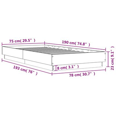 vidaXL Sängram utan madrass brun ek 75x190 cm konstruerad trä