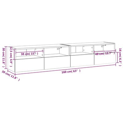 vidaXL Väggmonterad tv-bänk 2 st sonoma-ek 80x30x30 cm konstruerat trä