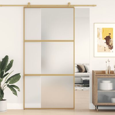 vidaXL Skjutdörr guld 102,5x205 cm frostat ESG-glas och aluminium