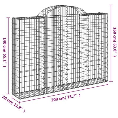 vidaXL Gabioner bågformade 15 st 200x30x140/160 cm galvaniserat järn