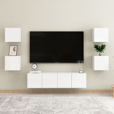 vidaXL Väggmonterade tv-bänkar 4 st vit högglans 30,5x30x30 cm