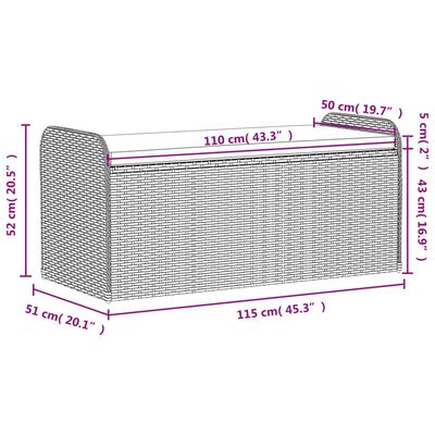 vidaXL Förvaringsbänk med dyna brun 115x51x52 cm konstrotting