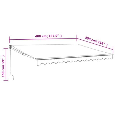 vidaXL Markis infällbar gräddvit 4x3 m tyg och aluminium