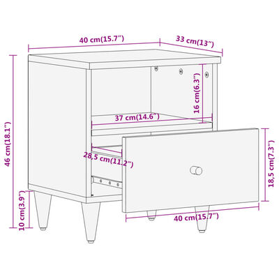 vidaXL Nattduksbord 2 st 40x33x46 cm massivt mangoträ