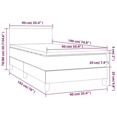 vidaXL Ramsäng med madrass & LED grå 90x190 cm konstläder