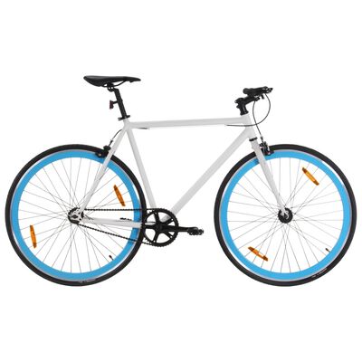 vidaXL Fixed gear cykel vit och blå 700c 59 cm