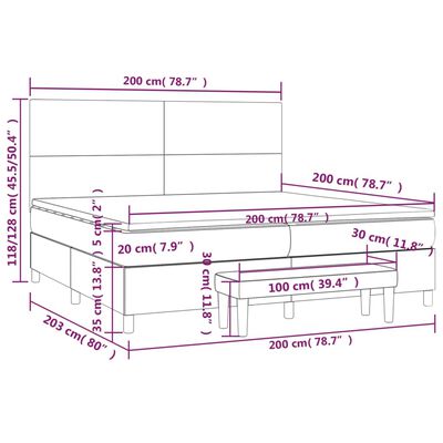 vidaXL Ramsäng med madrass grå 200x200 cm konstläder