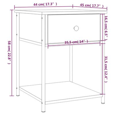 vidaXL Sängbord rökfärgad ek 44x45x58 cm konstruerat trä