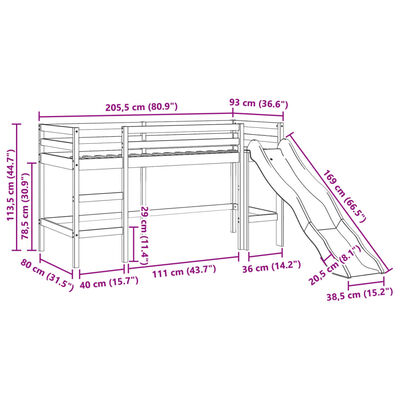 vidaXL Loftsäng utan madrass 80x200 cm massiv furu