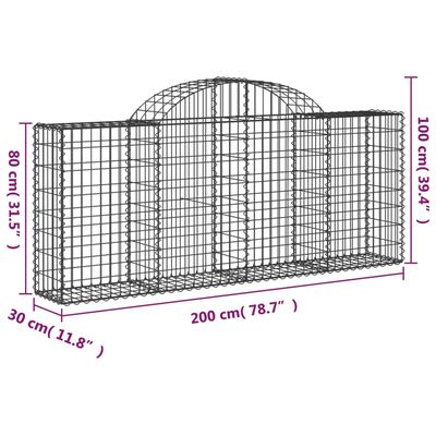 vidaXL Gabioner bågformade 9 st 200x30x80/100 cm galvaniserat järn