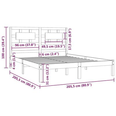 vidaXL Sängram svart massiv furu 200x200 cm