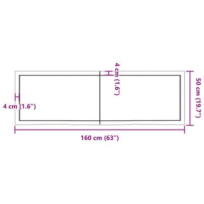 vidaXL Bänkskiva för badrum 160x50x(2-4) cm obehandlat massivt trä