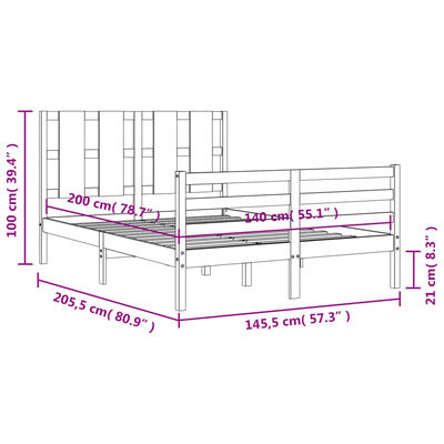 vidaXL Sängram med huvudgavel 140x200 cm massivt trä