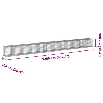 vidaXL Gabionkorg med skydd 1200x100x100 cm galvaniserat järn