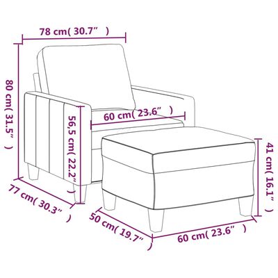 vidaXL Fåtölj med fotpall Cappuccino 60 cm konstläder