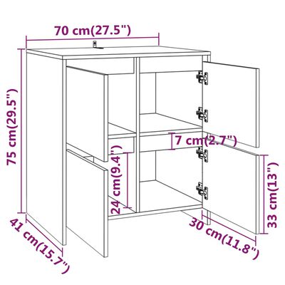 vidaXL Skänk vit 70x41x75 cm konstruerat trä