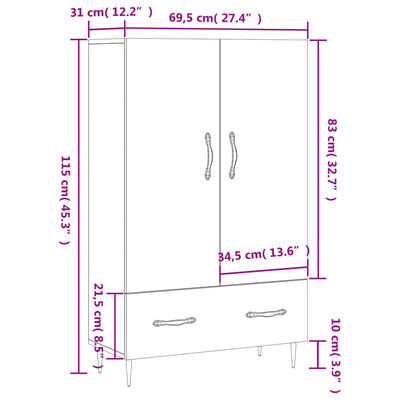 vidaXL Högskåp sonoma-ek 69,5x31x115 cm konstruerat trä