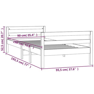 vidaXL Sängram svart 90x190 cm massiv furu