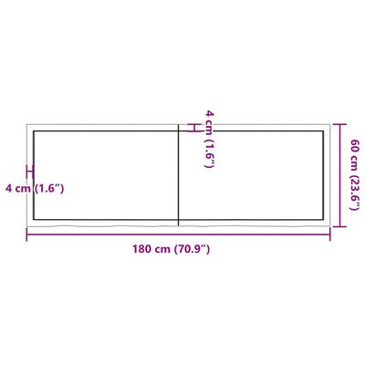 vidaXL Bordsskiva mörkbrun 180x60x(2-6) cm behandlad massiv ek