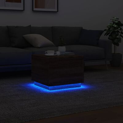 vidaXL Soffbord med LED brun ek 50x50x40 cm