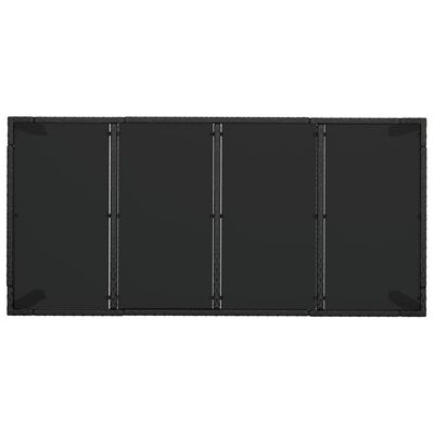 vidaXL Trädgårdsbord med glasskiva svart 190x90x75 cm konstrotting