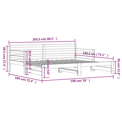 vidaXL Dagbädd med extrasäng svart 90x200 cm massiv furu