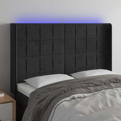 vidaXL Sänggavel LED svart 147x16x118/128 cm sammet