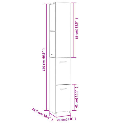 vidaXL Badrumsskåp vit högglans 25x26,5x170 cm konstruerat trä