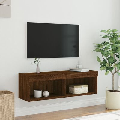 vidaXL Tv-bänk med LED-belysning brun ek 100x30x30 cm