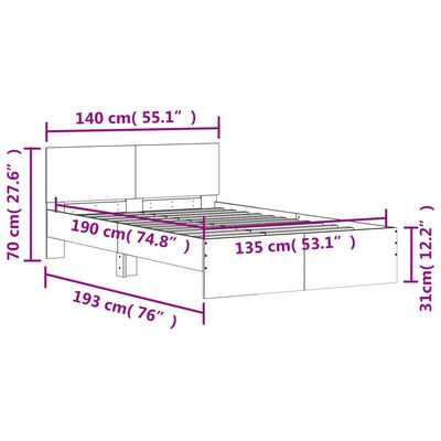 vidaXL Sängram med huvudgavel vit 135x190 cm