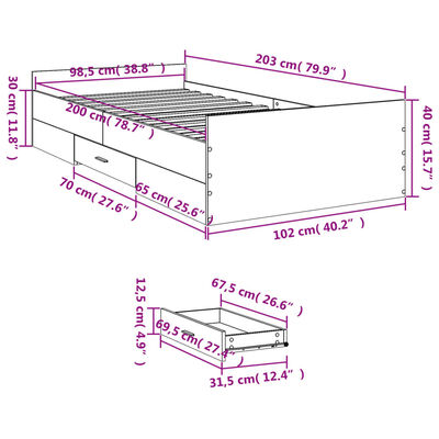 vidaXL Sängram med lådor sonoma-ek 100x200 cm konstruerat trä