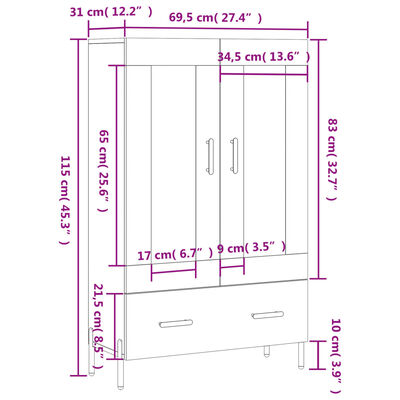 vidaXL Högskåp svart 69,5x31x115 cm konstruerat trä