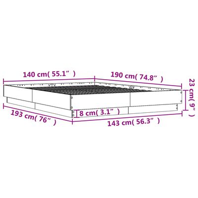 vidaXL Sängram rökfärgad ek 140x190 cm konstruerat trä