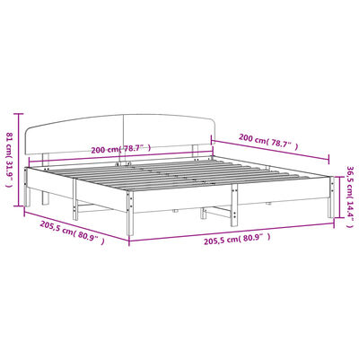 vidaXL Sängram utan madrass 200x200 cm massiv furu