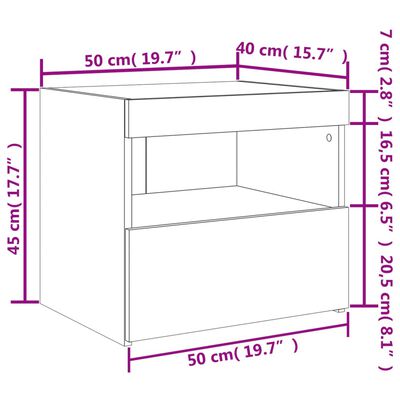 vidaXL Sängbord med LED 2 st vit 50x40x45 cm