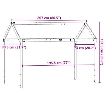 vidaXL Tak till barnsäng vit 207x80,5x151,5 cm massiv furu