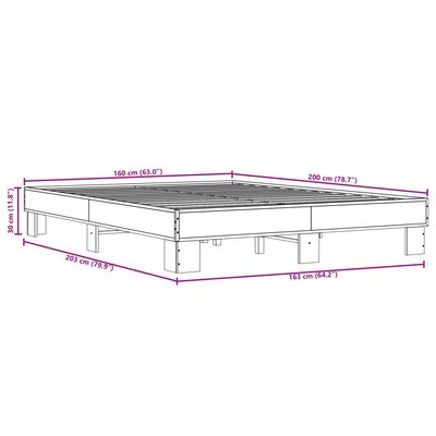 vidaXL Sängram rökfärgad ek 160x200 cm konstruerat trä och metall