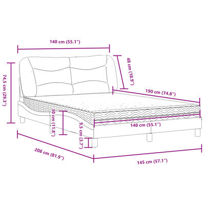 vidaXL Säng med madrass svart och vit 140x190 cm konstläder