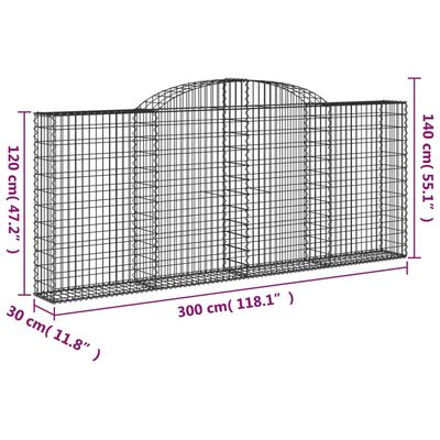 vidaXL Gabioner bågformade 11 st 300x30x120/140 cm galvaniserat järn