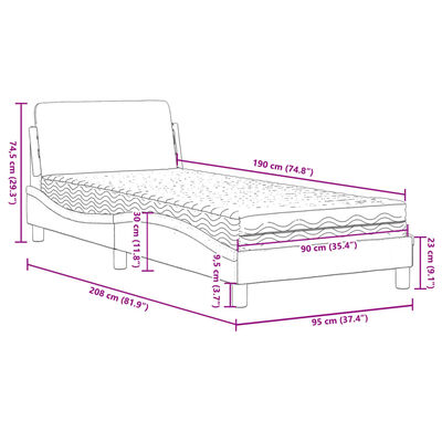 vidaXL Säng med madrass svart och vit 90x190 cm konstläder