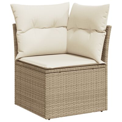 vidaXL Loungegrupp för trädgården m. dynor 11 delar beige konstrotting